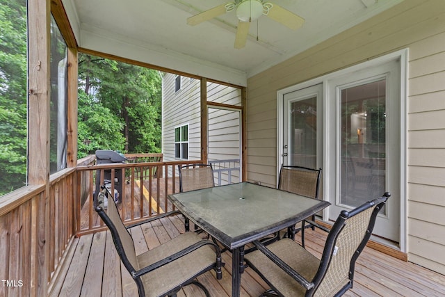 2709 Banks Lake Ct, Fuquay Varina, NC 27526 - deck with outdoor dining space and a ceiling fan