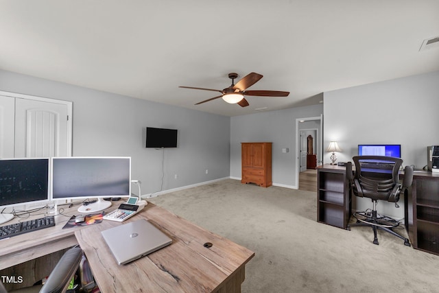 2709 Banks Lake Ct, Fuquay Varina, NC 27526 - carpeted office space featuring a ceiling fan and baseboards