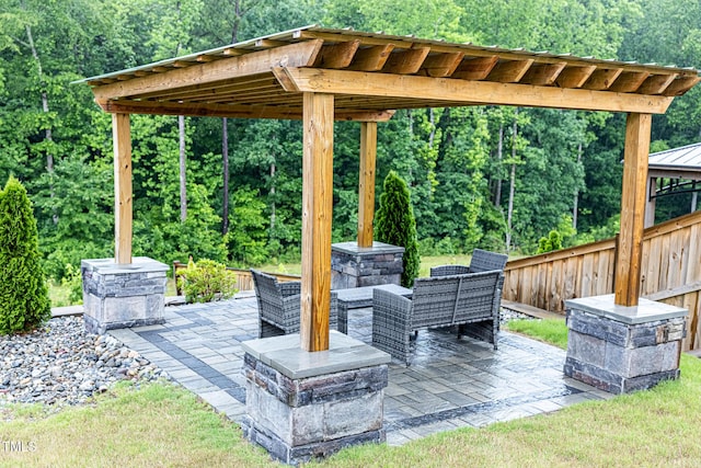 1950 Menet St, Apex, NC 27502 - view of patio / terrace featuring a forest view and an outdoor living space