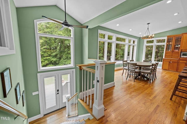 1501 Chatsworth Ln, Raleigh, NC 27614 - entrance foyer featuring vaulted ceiling, light wood-style floors, recessed lighting, a chandelier, and ceiling fan
