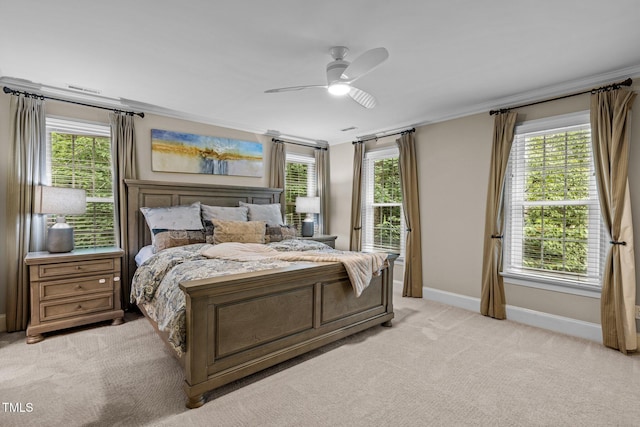 1501 Chatsworth Ln, Raleigh, NC 27614 - bedroom featuring light colored carpet, baseboards, crown molding, and a ceiling fan