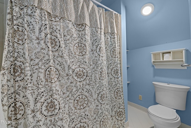 1501 Chatsworth Ln, Raleigh, NC 27614 - bathroom with toilet, curtained shower, tile patterned flooring, and baseboards