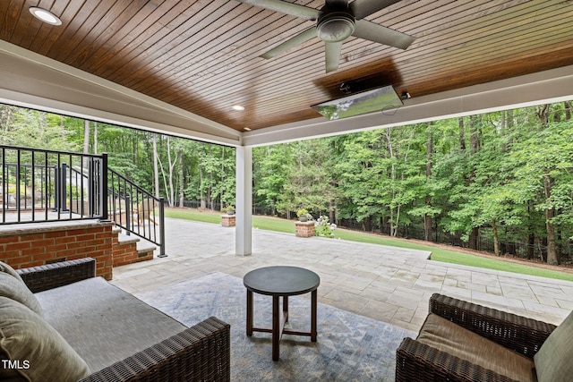 1501 Chatsworth Ln, Raleigh, NC 27614 - view of patio with stairs and ceiling fan