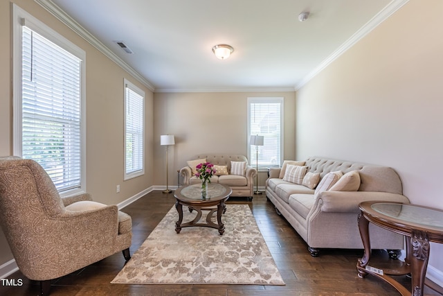 367 Tayside St, Clayton, NC 27520 - living room with crown molding, dark wood finished floors, and baseboards