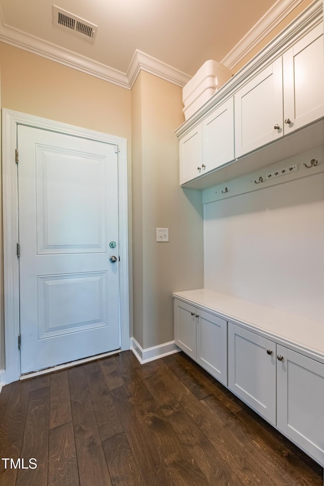 367 Tayside St, Clayton, NC 27520 - mudroom with ornamental molding, dark wood finished floors, and baseboards