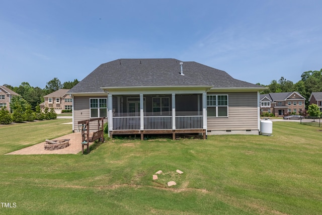 367 Tayside St, Clayton, NC 27520 - back of house featuring a fire pit, crawl space, a sunroom, and a yard