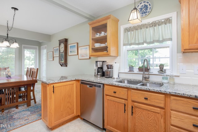1113 Pilton Pl, Raleigh, NC 27604 - kitchen with dishwasher, a sink, a peninsula, and healthy amount of natural light