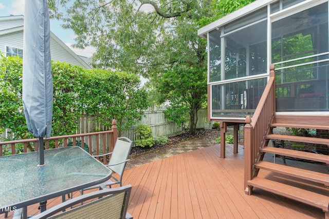 1113 Pilton Pl, Raleigh, NC 27604 - wooden terrace with a sunroom and outdoor dining area