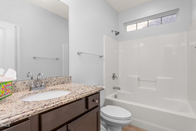 4110 Argyle Trl, Burlington, NC 27215 - full bathroom featuring toilet, vanity, shower / washtub combination, and tile patterned flooring