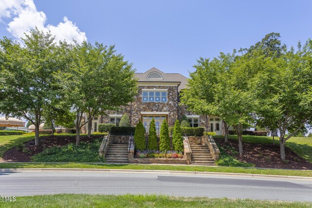 4110 Argyle Trl, Burlington, NC 27215 - obstructed view of property with stairway and stone siding