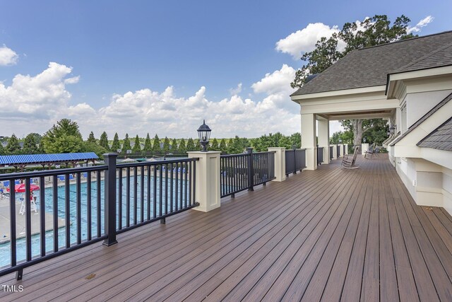 4110 Argyle Trl, Burlington, NC 27215 - wooden terrace with a community pool