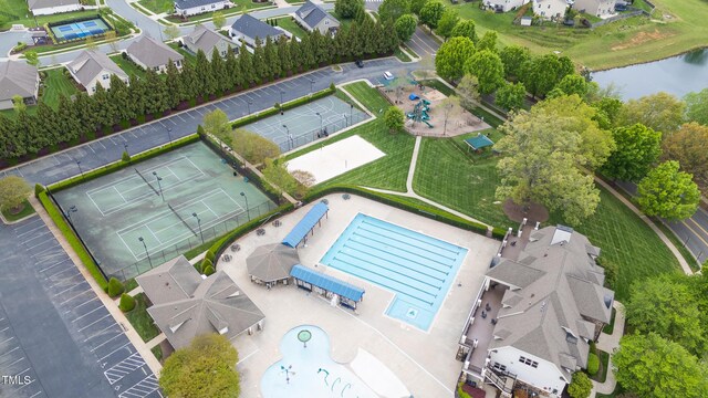 4110 Argyle Trl, Burlington, NC 27215 - drone / aerial view of a pool and a large body of water