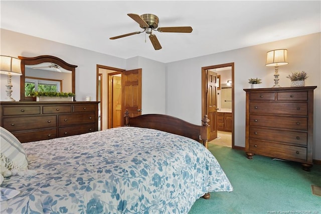 38 E Lndg, Sanford, NC 27332 - carpeted bedroom featuring baseboards, ensuite bath, and ceiling fan