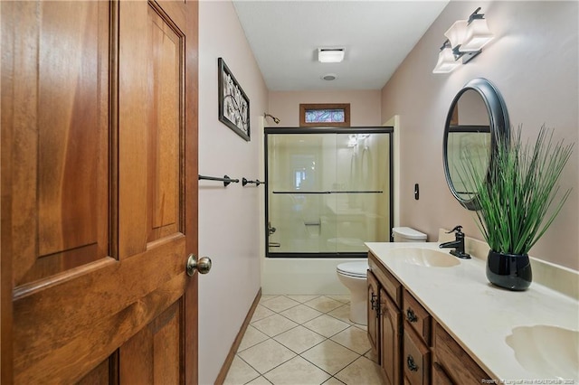 38 E Lndg, Sanford, NC 27332 - bathroom with toilet, bath / shower combo with glass door, double vanity, and tile patterned floors
