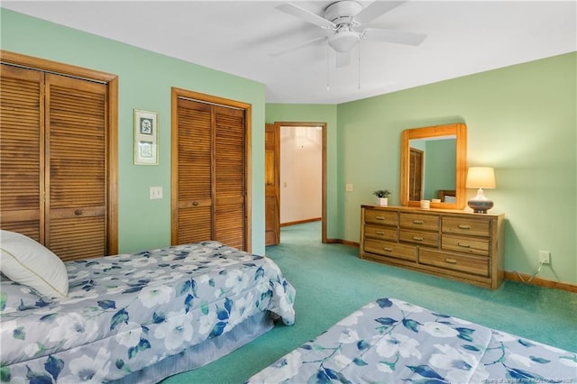 38 E Lndg, Sanford, NC 27332 - carpeted bedroom with multiple closets, baseboards, and ceiling fan