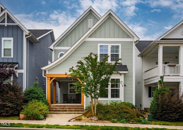 290 Quarter Gate Trce, Chapel Hill, NC 27516 - view of front of house with board and batten siding and covered porch