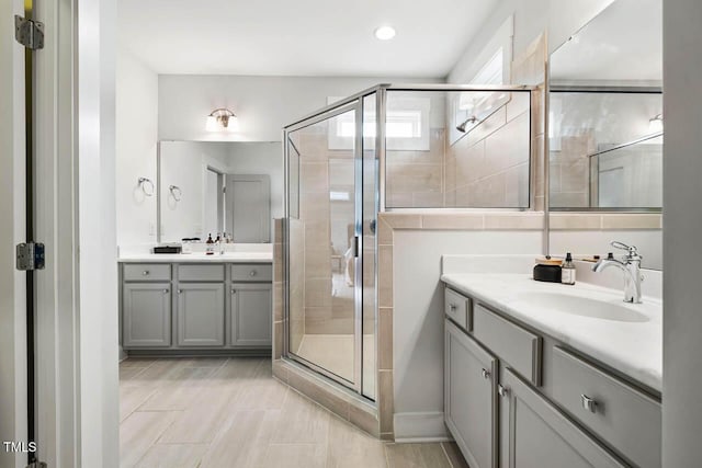 290 Quarter Gate Trce, Chapel Hill, NC 27516 - full bath featuring vanity, a shower stall, tile patterned floors, and recessed lighting