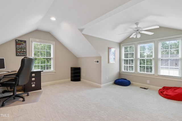 327 Commons Walk Cir, Cary, NC 27519 - office space with lofted ceiling, carpet floors, baseboards, a ceiling fan, and recessed lighting