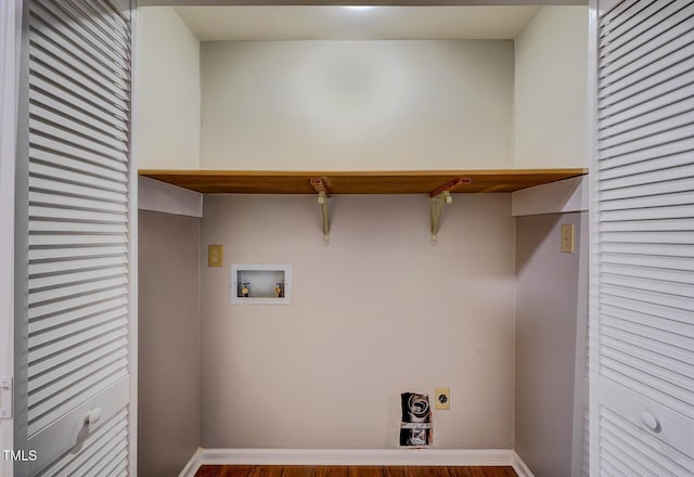 2012 Stadium Dr, Durham, NC 27705 - washroom featuring washer hookup, hookup for an electric dryer, wood finished floors, and baseboards