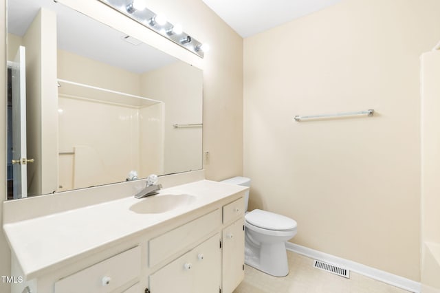 2015 Walnut St, Durham, NC 27705 - full bath with a shower, vanity, toilet, baseboards, and tile patterned floors