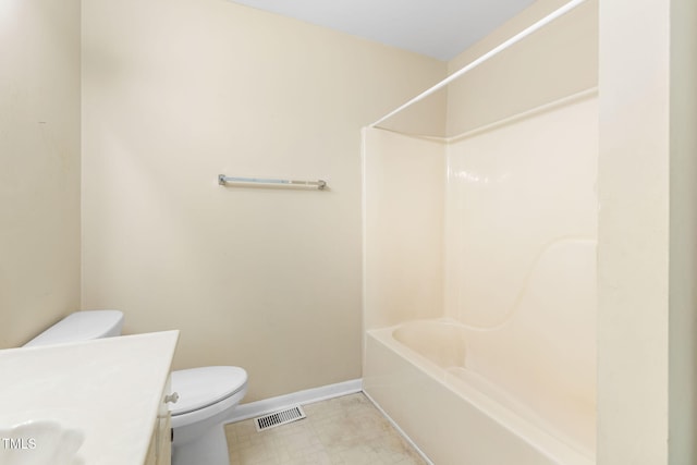 2015 Walnut St, Durham, NC 27705 - full bathroom featuring toilet, vanity, shower / bathtub combination, baseboards, and tile patterned floors