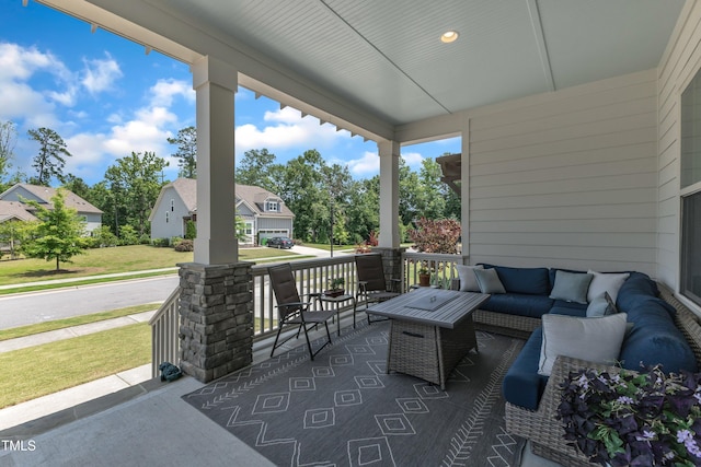 1716 Arberdour Dr, Apex, NC 27502 - porch with outdoor lounge area and a residential view