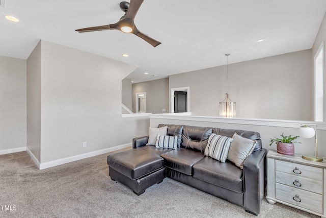 1716 Arberdour Dr, Apex, NC 27502 - living area with a ceiling fan, carpet, baseboards, and recessed lighting