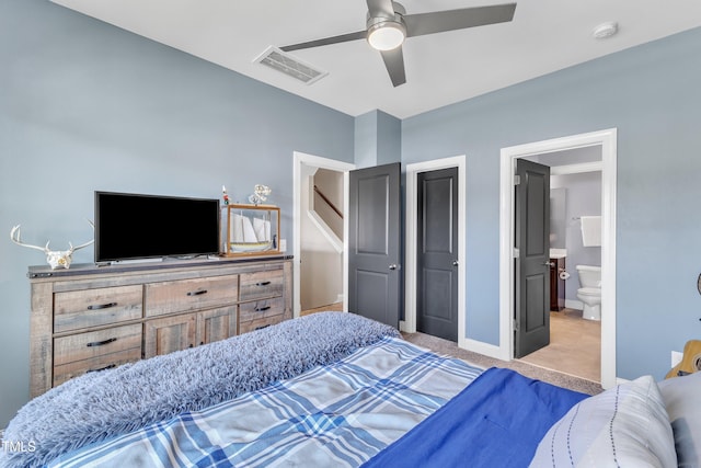 1716 Arberdour Dr, Apex, NC 27502 - carpeted bedroom featuring connected bathroom, a ceiling fan, and baseboards
