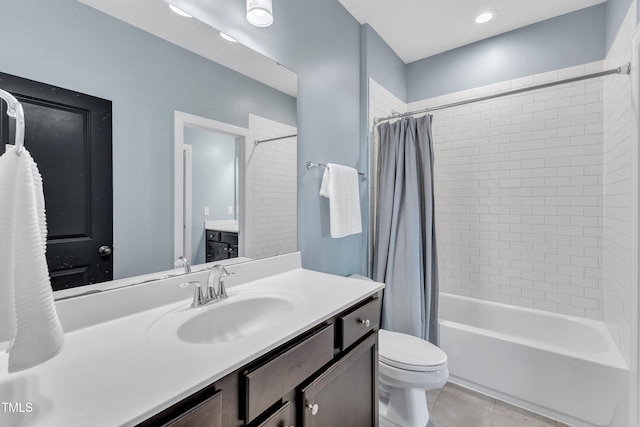 1716 Arberdour Dr, Apex, NC 27502 - full bathroom featuring vanity, toilet, shower / tub combo with curtain, and tile patterned flooring