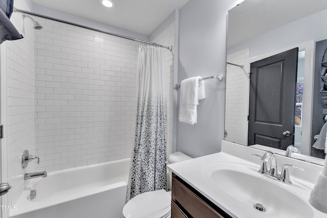 1716 Arberdour Dr, Apex, NC 27502 - bathroom with shower / tub combo with curtain, vanity, toilet, and recessed lighting