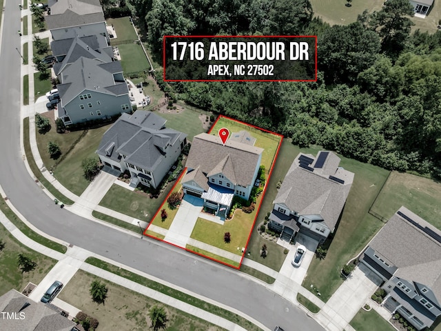 1716 Arberdour Dr, Apex, NC 27502 - aerial perspective of suburban area with property boundaries highlighted
