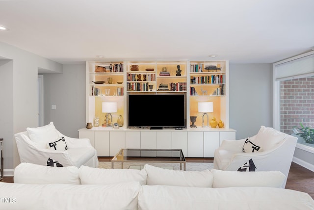 620 Martin Luther King Jr Blvd Unit 302, Chapel Hill, NC 27514 - living room with dark wood finished floors, baseboards, and recessed lighting