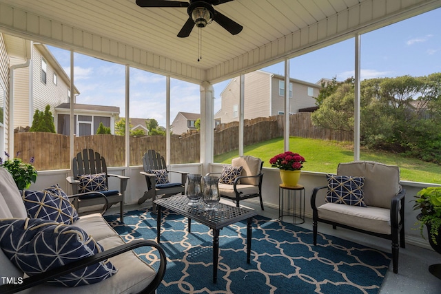 105 Putters Ct, Durham, NC 27703 - sunroom / solarium featuring ceiling fan, an outdoor hangout area, and healthy amount of natural light