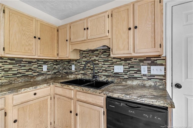 6241 Hedingham Dr, Hope Mills, NC 28348 - kitchen featuring dishwasher, light brown cabinets, a sink, and decorative backsplash