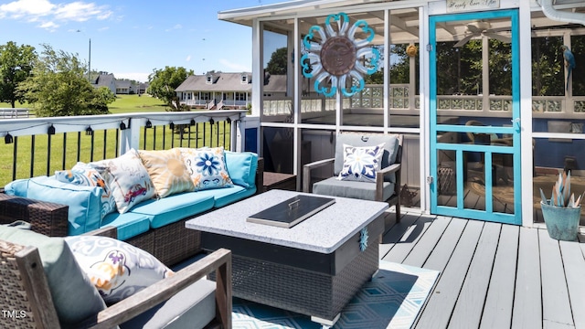 200 Mint Ct, Goldsboro, NC 27530 - wooden terrace with an outdoor living space with a fire pit, a residential view, and a yard