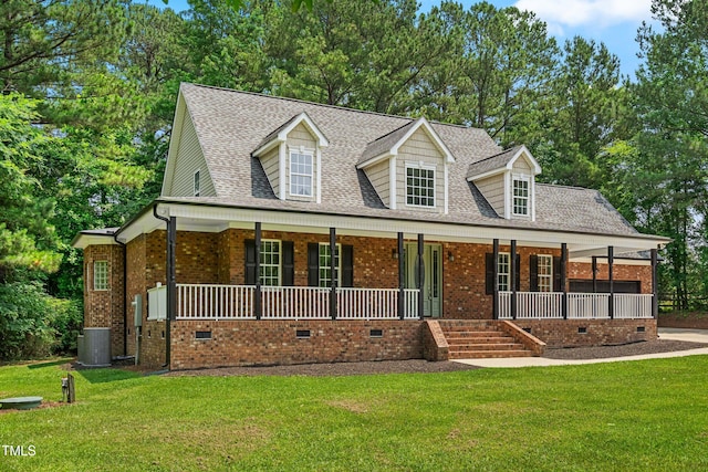 2015 Saddlebrook Dr, Archer Lodge, NC 27527 - cape cod-style house with covered porch, brick siding, crawl space, and a front yard