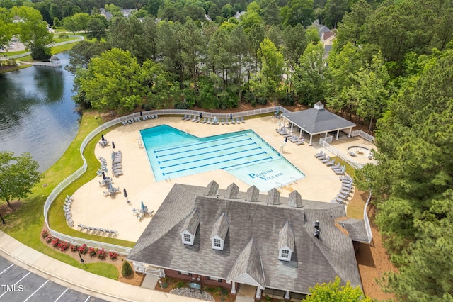 704 Walcott Way, Cary, NC 27519 - aerial view of property and surrounding area with a nearby body of water and a pool