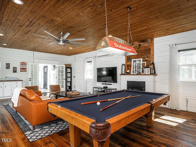 1625 Haystack Ln, Burlington, NC 27217 - playroom featuring wooden ceiling, wooden walls, hardwood / wood-style flooring, pool table, and a ceiling fan