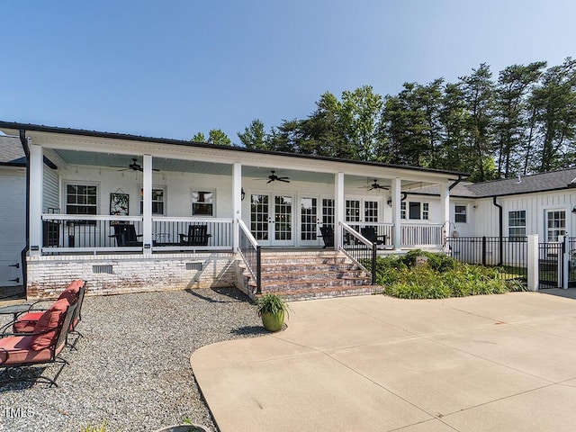 1625 Haystack Ln, Burlington, NC 27217 - rear view of property with a ceiling fan, french doors, and a porch