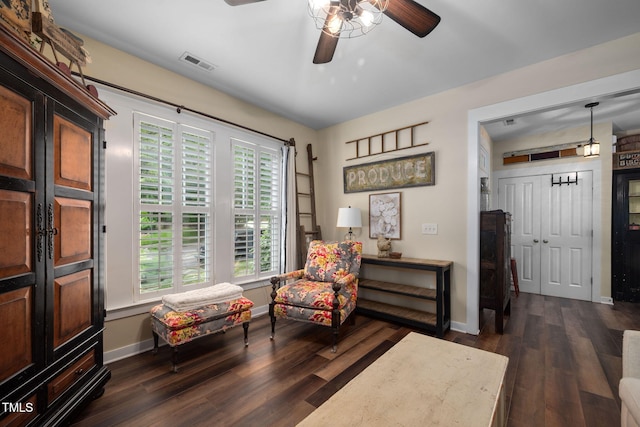 4409 All Points View Way, Raleigh, NC 27614 - sitting room featuring a ceiling fan, dark wood-type flooring, and baseboards
