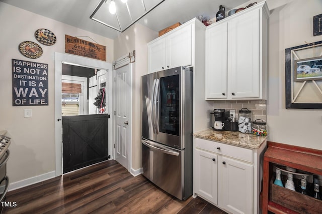 4409 All Points View Way, Raleigh, NC 27614 - kitchen featuring smart refrigerator, dark wood-type flooring, white cabinetry, decorative backsplash, and light stone counters