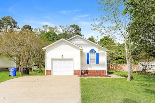 96 Landmark Dr, Angier, NC 27501 - view of front of property featuring driveway, a front lawn, crawl space, and a garage