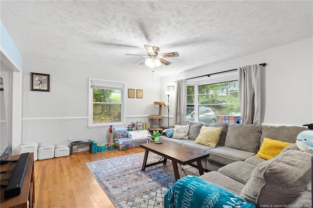 830 Edenwood Dr, Fayetteville, NC 28303 - living room featuring ceiling fan, healthy amount of natural light, wood finished floors, and a textured ceiling