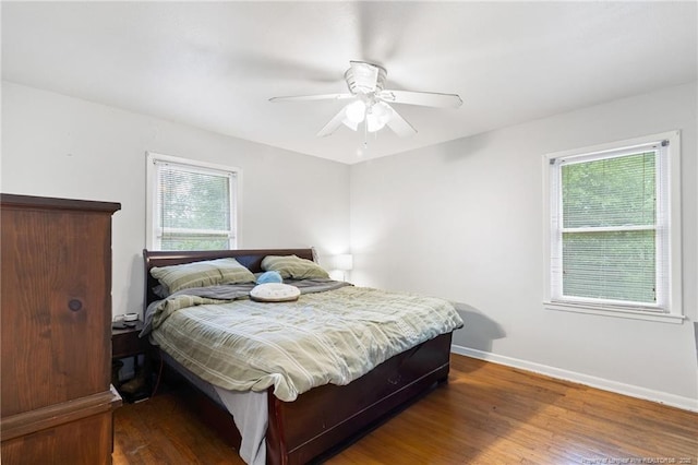 830 Edenwood Dr, Fayetteville, NC 28303 - bedroom featuring baseboards, dark wood-type flooring, and ceiling fan