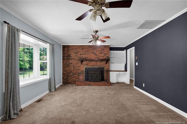500 Cecil St, Fayetteville, NC 28312 - unfurnished living room featuring carpet floors, ceiling fan, baseboards, and ornamental molding