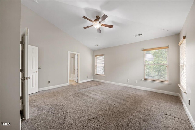 132 Ryder Cup Cir, Raleigh, NC 27603 - spare room featuring a ceiling fan, lofted ceiling, and carpet flooring