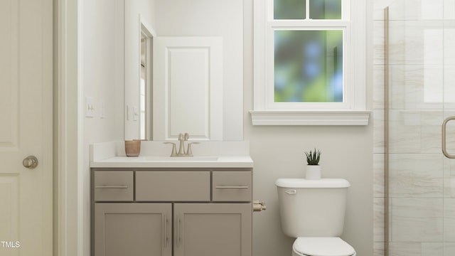 945 Cassa Clubhouse Way, Knightdale, NC 27545 - bathroom featuring vanity, toilet, and a shower stall