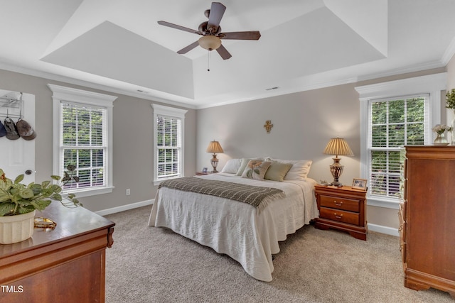4620 Gomar Ln, Fuquay Varina, NC 27526 - bedroom featuring a raised ceiling, light carpet, baseboards, and ornamental molding