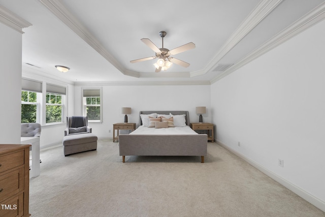 106 Painted Turtle Ln, Cary, NC 27519 - bedroom with a tray ceiling, light carpet, ornamental molding, and baseboards