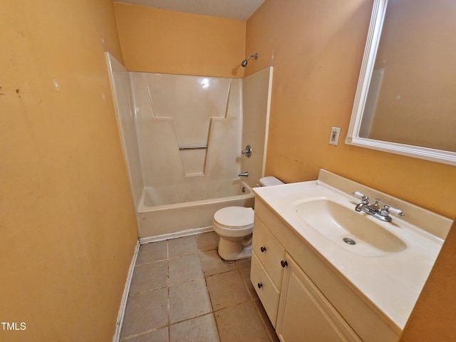 3559 Mill Run, Raleigh, NC 27612 - bathroom featuring toilet, vanity, bathtub / shower combination, tile patterned flooring, and baseboards